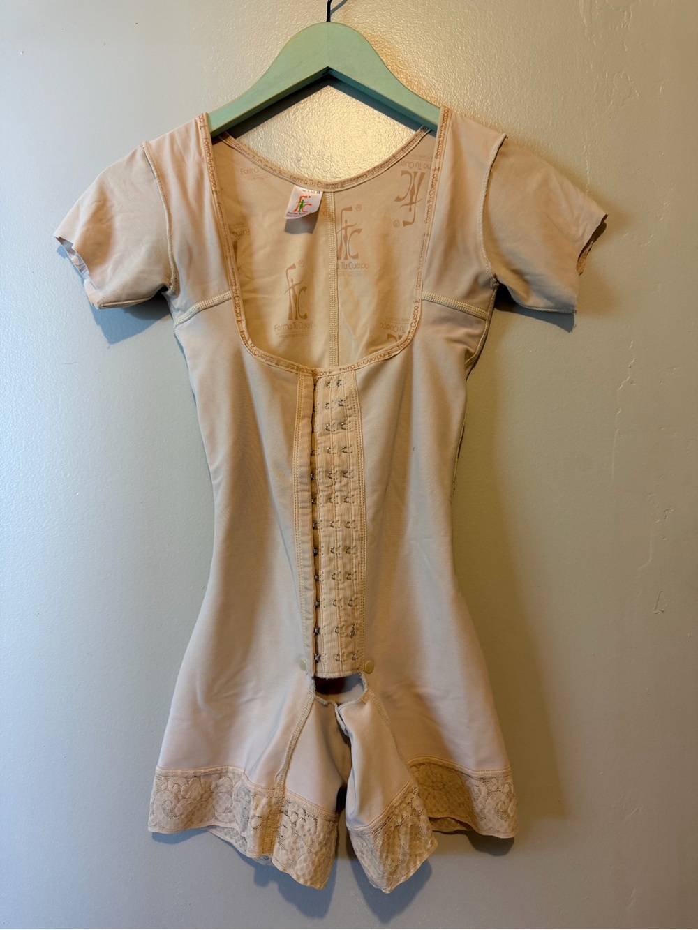 Short-Sleeve Nude Shapewear Bodysuit with Front Hook Closure